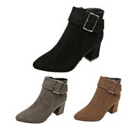 Wide Fit Suede Ankle Boots for Women Low Heel Waterproof Slip On Outdoor Warm Winter Boots for Formal Work Occasion Black