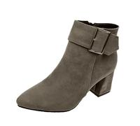 Wide Fit Suede Ankle Boots for Women - Low Heel, Waterproof, Slip On, Warm Winter Ankle Boots for Formal Work Occasion - Grey