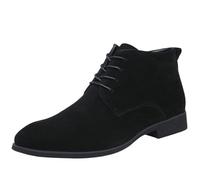 Wide Fit Suede Ankle Boots Men, Flat Leather Ankle Bootie For Men,Male Pointed Toe Desert Footwear Faux Nubuck Leather Block Heel Shoes,Lace Up Formal Bootie,Cowboy Short Ankle Boot