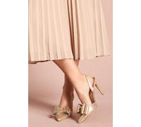 Wide Fit Tamara Metallic Textile Satin Bow Slingback High Stiletto Heel Court Shoes Coast Gold 6