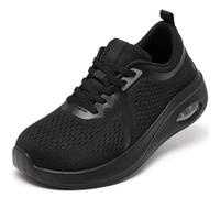 Wide Fit Trainers for Women Black Running Shoes Ladies Arch Support Memory Foam Plantar Fasciitis Orthopedic Shoes Air Cushion Non Slip Athletic Gym Sneakers All Black UK 5