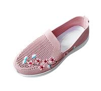 Wide Fit Trainers for Women Non Slip Plantar Fasciitis Athletic Sneakers Casual Flower Walking Shoes Comfortable Extra Wide Fit Tennis Shoes Lightweight Slip on Jogging Shoes with Besh (Pink, 6)