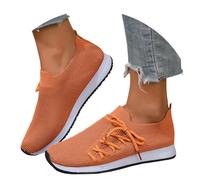 Wide fit Trainers Ladies,Ladies Shoes Orange Size 7.5 Lightweight Casual Soft Sole Mesh Breathable Tennis Shoes Plantar Fasciitis Platform Memory Foam Wide Fit Fashion Walking Running Hiking Sneakers