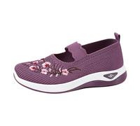 Wide fit Trainers Ladies Womens Slip On Trainers Casual Non-Slip Low Top Solid Color Sneakers Soft Sole Running Shoes Breathable Mesh Orthopedic Orthopedic Slippers Purple 4