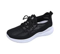 Wide Fit Trainers Womens Lightweight Breathable Mesh Trainers Lace-Up Non Slip Casual Walking Shoes Gym Running Sneakers with Arch Support Chunky Orthopedic Sneaker for Driving Outdoor Sports Black