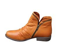 Wide Fit V Cut Ankle Boots for Women Leather Low Heel Ankle Shoe Boots Warm Winter Ankle Boots Zip Up Casual Office Low Wedge Boots for Party Wedding Concert Yellow