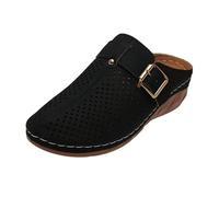Wide Fit Wedge Mules For Women,Flat Slides For Women Closed Toe Cutout Upper Breathable Slide Sandals Lightweight Non-Slip Summer Slippers With Adjustable Buckle Comfortable Cushion Causal Shoes
