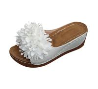 Wide Fit Wedge Mules For Women,Flower Sandals For Women Slip On Summer Slippers Open Toe Breathable Lightweight Slides Non-Slip Comfy Plantar Causal Shoes For Beach Holiday Indoor Outdoor
