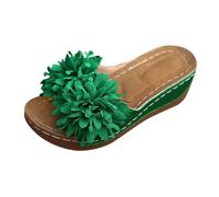 Wide Fit Wedge Mules For Women,Flower Sandals For Women Slip On Summer Slippers Open Toe Breathable Lightweight Slides Non-Slip Comfy Plantar Causal Shoes For Beach Holiday Indoor Outdoor