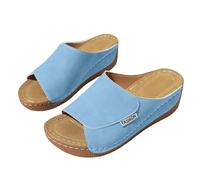 Wide Fit Wedge Mules For Women,Platform Sandals For Women Uk Stitched Edge Peep Toe Breathable Slides With Fashion Label Detail Non-Slip Comfortable Thick Cushion Beach Slippers For Vacation