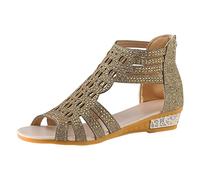 Wide Fit Wedge Sandals for Women Comfortable Arch Support Beach Sandals Women Bohemia Sandles Casual Decorate Sandles Back Zipper Open Ladies Sandal Size 7