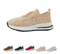 Wide Fit Wedge Walking Shoes with Arch Support Womens Mesh Breathable Platform Sneakers Casual Comfortable Front Canvas Shoes Ladies Orthopedic Lightweight Walking Trainers Size 4.5 Beige