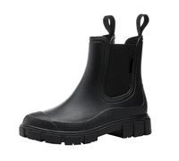 Wide Fit Wellies Waterproof Boots Women Garden Shoes Womens High Rain Boots 2024 Women's Temperament England Rain Mid Calf Non Slip Wear Water Shoes All Rubber (Black,4.5)