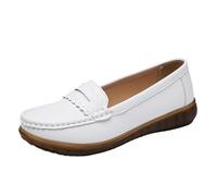 Wide Fit Women's Loafers Comfortable Slip on Womens Moccasin Slippers Suitable for Commuting and Dining Suede Boat Shoes Bring Reliable Underfoot Traction Thanks to Rubber Outer Soles White