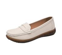 Wide Fit Women's Loafers Comfortable Slip on Womens Moccasin Slippers Suitable for Commuting and Dining Suede Boat Shoes Bring Reliable Underfoot Traction Thanks to Rubber Outer Soles Beige
