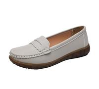 Wide Fit Women's Loafers Comfortable Slip on Womens Moccasin Slippers Suitable for Commuting and Dining Suede Boat Shoes Bring Reliable Underfoot Traction Thanks to Rubber Outer Soles Grey