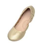 Wide Fit Women's Loafers & Moccasins Comfortable Slip on Work Shoes,Experience Comfort During Autumn Country Strolls in Water Resistant Textile Moccasins with Cushioned Rubber Bottoms Gold