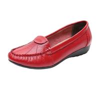Wide Fit Women's Loafers & Moccasins Comfy Flat Moccasin Slippers Women Experience Comfort During Autumn Country Strolls in Water Resistant Textile Moccasins with Cushioned Rubber Bottoms Red