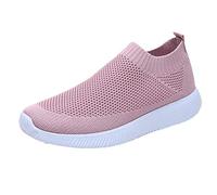 Wide Fitting Ladies Trainers Slip on Lightweight Walking Buffer Fitness Sneakers Casual Memory Foam Tennis Shoes Comfortable Low Top Athletic Sneakers Breathable Besh Jogging Shoes (Pink, 4)