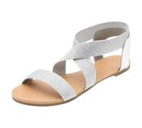 Wide Fitting Sandals for Women UK Women's Slide Sandal with Soft Cork Footbed, Comfort Flat Shoes for Summer Beach (Silver, 6.5)