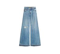 Wide flared jeans with raw edges for women Superdry Bleu 30x32