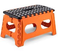 Wide Folding Step Stool, Plastic Foldable Stepping Stool, Lightweight Non Slip Foot Stool, Portable Step up Stool with Carrying Handle, Collapsible Step Stool for Kids & Adults (Orange & Black)
