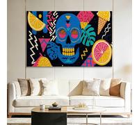 Wide Framed Canvas Wall Art, Pop Art Skull Punk Abstract Floral Pictures for Above Bed Hallway Decor - Poster Prints Wall Art Canvas Painting - 120x60 cm