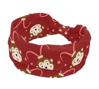 Wide Hairband, Crooked Monkey Pattern Red Women's Headband, Elastic Non-Slip Headband, Twist Knotted Sport Workout Head Wrap, Hair Accessories