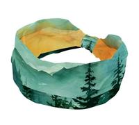 Wide Headband Elastic Hairband Headwear Twist Head Wrap Turban Headband Watercolor Landscape with Forest Mountains Sunrise Hair Accessories for Women