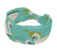 Wide Headband, White Swan Pattern Swim in the Pool Blue Fashion Headbands for Women, Twist Knotted Yoga Workout Hairband, Soft Elastic Headwrap, Hair Accessories