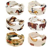 Wide Headbands, 6 Piece Stretch Hairbands for Women, Fashion Turban Head Bands, West Wild Cowboys Men Horses Pattern Yoga Workout Sweatband Head Wrap, Hair Accessories