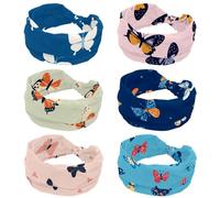 Wide Headbands 6 Pieces, Colorful Butterflies Pattern Hairbands for Women, Stretchy Headband, Elastic Head Wrap Hair Accessories, Twisted Cross Hairband