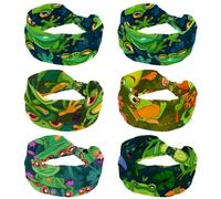 Wide Headbands for Women, 6 Pack Comfortable Knotted Hair Bands, Flowers with Funny Frogs No Slip Turban Headband, Stretch Head Wrap, Fashion Hair Accessories