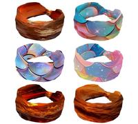 Wide Headbands for Women, 6 Packs Comfortable Knotted Hair Bands, Mermaid Magic Rainbow Scales Pattern No Slip Turban Headband, Stretch Head Wrap, Fashion Hair Accessories