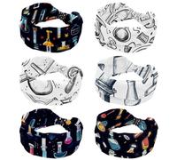 Wide Headbands for Women, Chemistry Science Doodle (4) Turban Headband Hairband Hair Twisted Knot Accessories, 6 Pack
