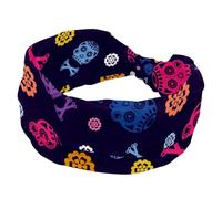 Wide Headbands for Women Colorful Day of the Dead Pattern Elastic Turban Headband Non Slip Hair band, Sweat Workout Head Bands Fashion Head Wraps Hair Accessories