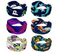 Wide Headbands for Women Dark Green Mermaid Tail Starfish Pattern Elastic Head Bands Non Slip Hairband Turban Headband for Workout Yoga Sport Running, 6 Pack