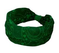 Wide Headbands for Women Girl Ladies, Non Slip Workout Headband, Happy St Patrick Lucky Green Clover Elastic Hair Bands, Sweat Yoga Hairband, Knotted Head Wraps