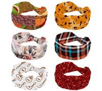 Wide Headbands for Women, Halloween Element Pumpkin Cat 6 Packs Non Slip Workout Headband, Elastic Hair Bands, Sweat Yoga Hairband, Knotted Head Wraps for Girl Ladies