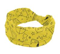 Wide Headbands for Women Hand Drawn Back To School Yellow Elastic Turban Headband Non Slip Hair band, Sweat Workout Head Bands Fashion Head Wraps Hair Accessories