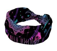 Wide Headbands for Women, Indian Dream Feathers Purple Blue Non Slip Sports Hair Bands, Stretchy Head Bands, Fashion Wide Headband for Yoga, Workout, Daily
