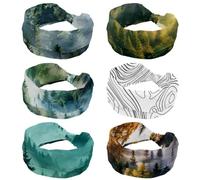 Wide Headbands for Women Knotted No Slip Head Bands Soft Turban Headband Hair Accessories Misty Pine Forest on the Mountain Slope in a Nature Reserve Head Wraps for Women Yoga Workout Pack of 6