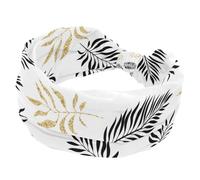 Wide Headbands for Women Luxury Gold Tropical Leaves Elastic Turban Headband Non Slip Hair band, Sweat Workout Head Bands Fashion Head Wraps Hair Accessories