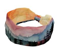 Wide Headbands for Women, No Slip Turban Headband, Comfortable Knotted Hair Bands, Watercolor Landscape Mountains Sunrise Forest Stretch Head Wrap, Fashion Hair Accessories