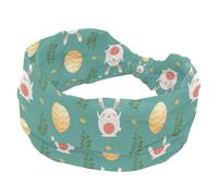 Wide Headbands for Women Non Slip, Cute Easter Cartoon Rabbit Egg Blue Workout Headband, Elastic Hair Bands, Sweat Yoga Hairband, Knotted Head Wraps for Girl Ladies