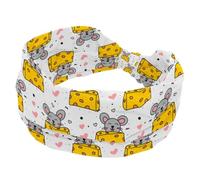 Wide Headbands for Women Non Slip, Doodle Mouse and Cheese Workout Headband, Elastic Hair Bands, Sweat Yoga Hairband, Knotted Head Wraps for Girl Ladies
