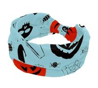 Wide Headbands for Women Non Slip, Halloween Pumpkins Ghosts Workout Headband, Elastic Hair Bands, Sweat Yoga Hairband, Knotted Head Wraps for Girl Ladies