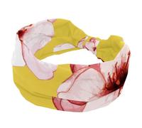Wide Headbands for Women Pink Cherry Blossom Flower Yellow Background Elastic Head Bands Non Slip Hairband Turban Headband for Workout Yoga Sport Running