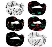 Wide Headbands for Women, science school icons (4) Turban Headband Hairband Hair Twisted Knot Accessories, 6 Pack