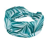 Wide Headbands for Women, Stretchy Thick Turban Non-Slip Accessories Bands for Workout Skincare Daily Use - Exotic Rainforest Flora Turquoise White Texture
